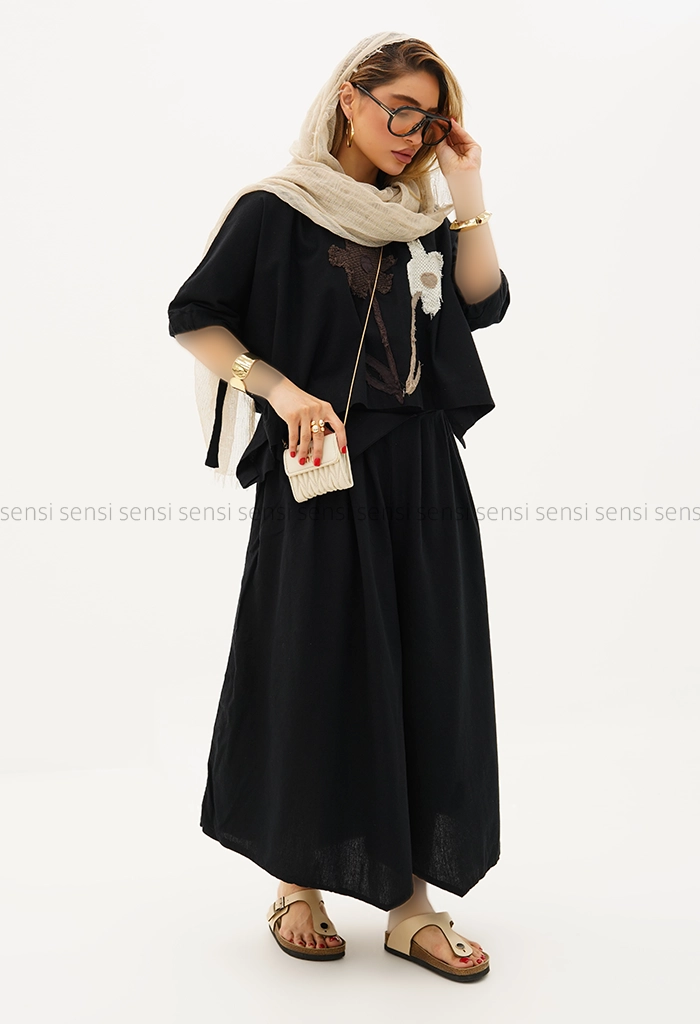ست خفاشی دامن شلواری گل دار کد1005525
